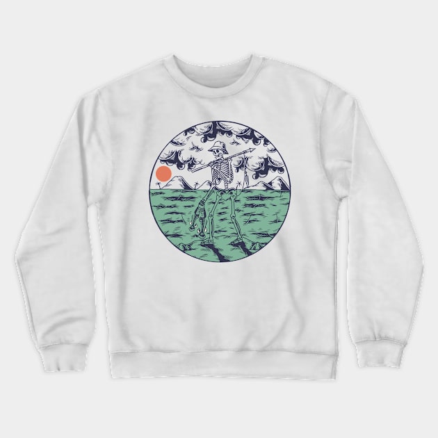 Skeleton Hunting Fish Crewneck Sweatshirt by Mako Design 